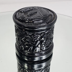 Vintage Canadian Carved Black Resin Haida Boma Trinket Box With Lid - Beautiful